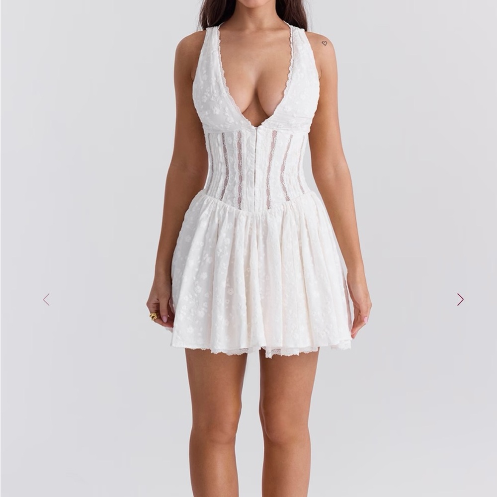 House of CB Sarita Lace Trim Plunge Mini Dress